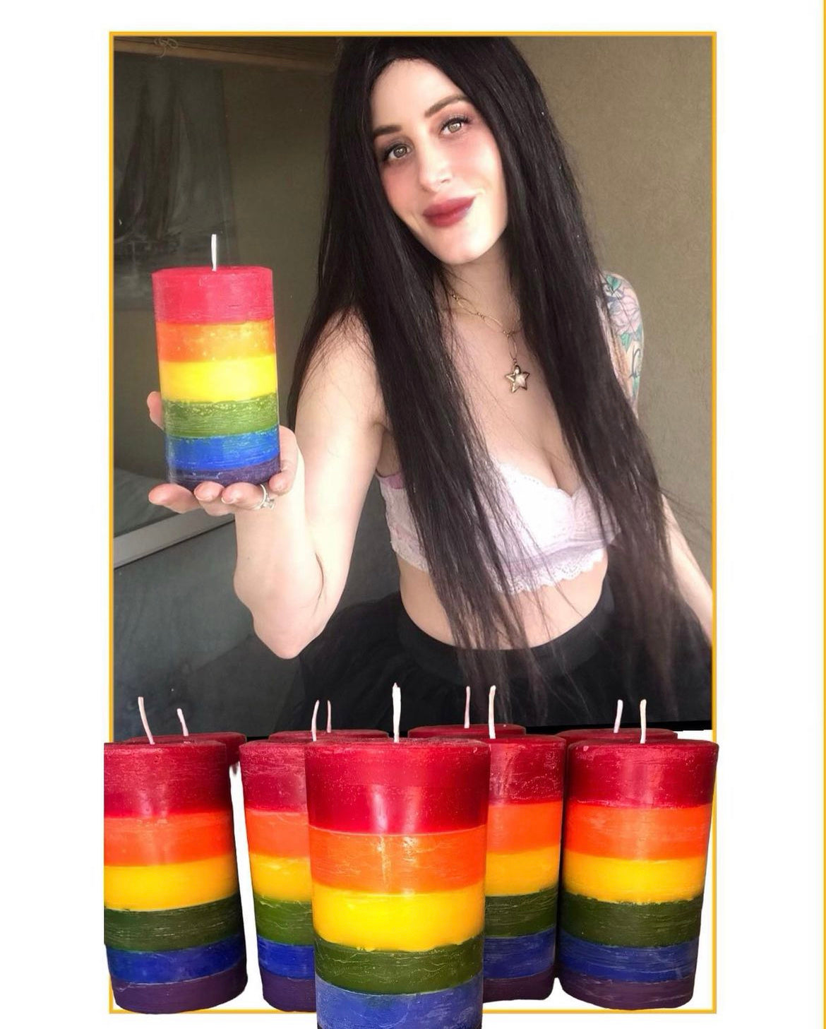 Rainbow Pillar Candle